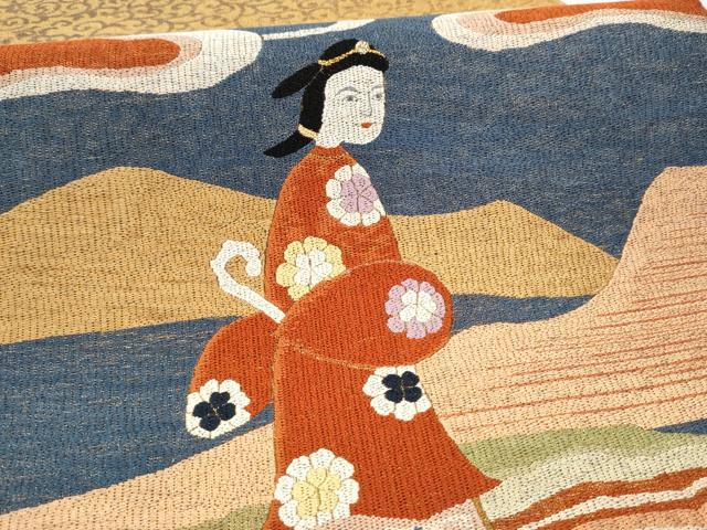 平和屋着物▽太鼓柄袋帯 スリーシーズン 春夏秋 絽刺し 区限刺繍 人物花文 金糸 正絹 逸品 CABK5853hy