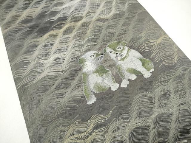 平和屋着物▽太鼓柄袋帯 スリーシーズン 春夏秋 すくい織 犬 鈴乃屋扱い 正絹 逸品 CABK5854hy