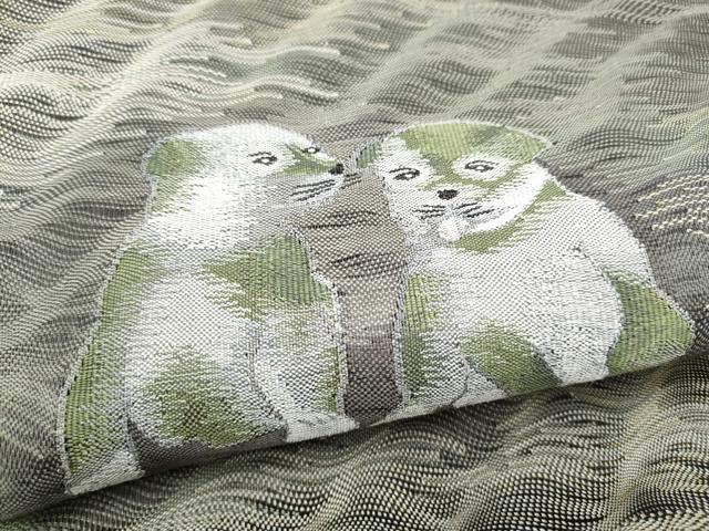 平和屋着物▽太鼓柄袋帯 スリーシーズン 春夏秋 すくい織 犬 鈴乃屋扱い 正絹 逸品 CABK5854hy