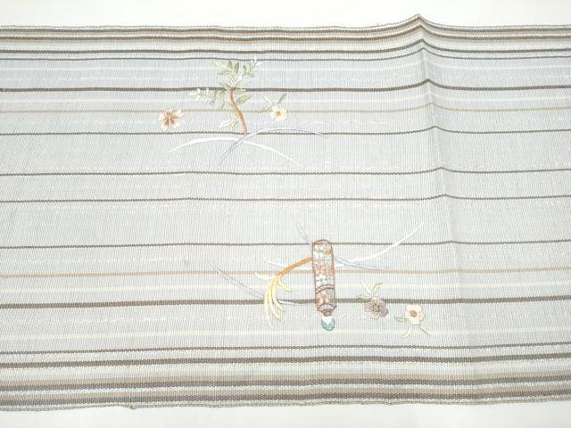 平和屋着物▽八寸名古屋帯 スリーシーズン 春夏秋 総刺繍 玩具草花文 金糸 正絹 逸品 CABK5859hy