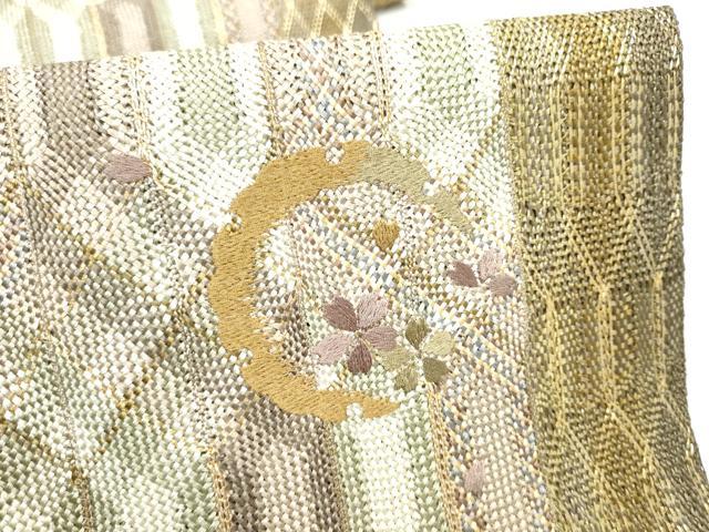 平和屋着物*夏物 八寸名古屋帯 刺繍 組織 雪輪舞桜文 金糸 やまと誂製 正絹 逸品 CABK5861hy