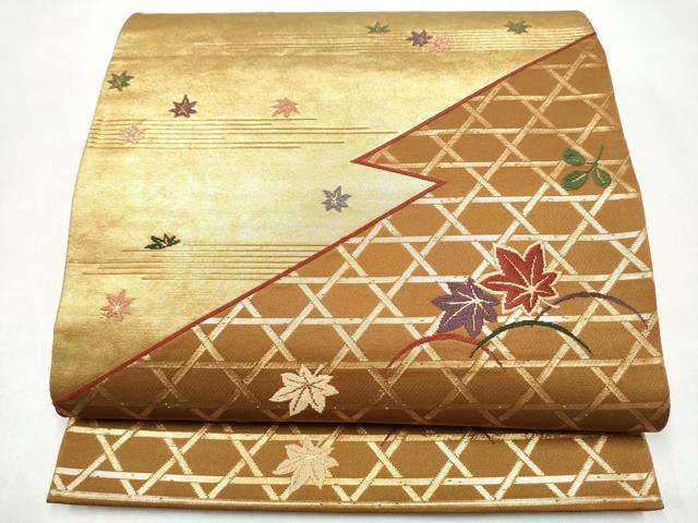 平和屋着物●ファッションデザイナー 花井幸子 六通柄袋帯 唐織 籠目草花文 金糸 正絹 逸品 CABK5878hy