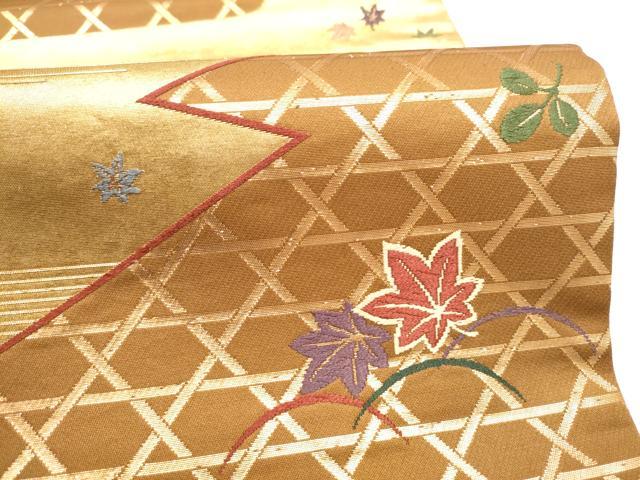 平和屋着物●ファッションデザイナー 花井幸子 六通柄袋帯 唐織 籠目草花文 金糸 正絹 逸品 CABK5878hy