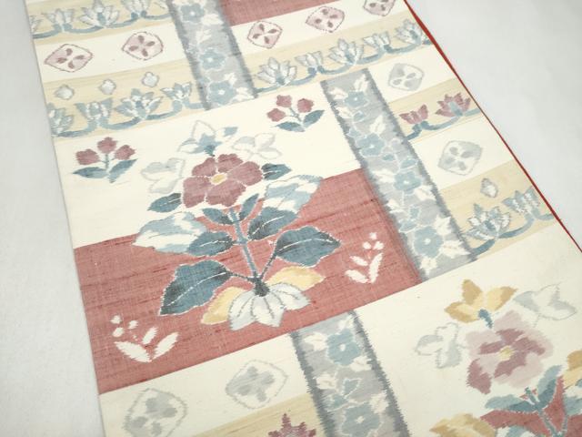平和屋着物●両面 全通柄袋帯 紬地 草花文 正絹 逸品 CABK5883hy