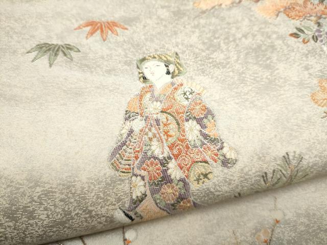 平和屋本店●六通柄袋帯 紙望人形絵図 本金箔 白金泥箔 正絹 逸品 CABK5885hy