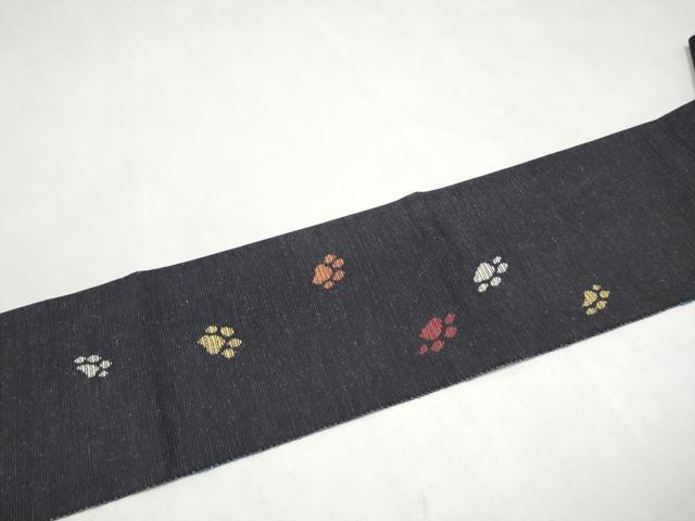 平和屋着物●八寸名古屋帯 紬地 猫 金糸 正絹 逸品 CABK5901hy