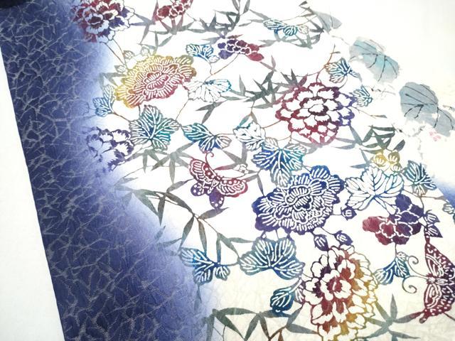 平和屋着物●九寸名古屋帯 型染め 花鳥文 銀通し地 さが美扱い 正絹 逸品 CABK5902hy
