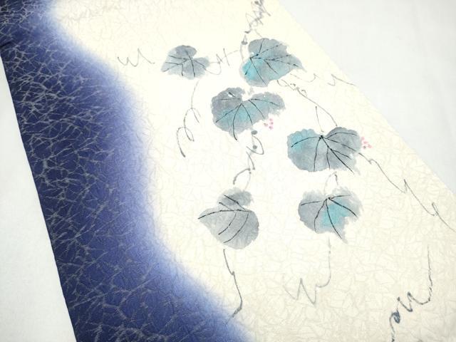 平和屋着物●九寸名古屋帯 型染め 花鳥文 銀通し地 さが美扱い 正絹 逸品 CABK5902hy