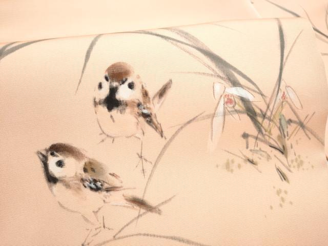平和屋着物●塩瀬 九寸名古屋帯 手描き 草花文 正絹 逸品 CABK5904hy