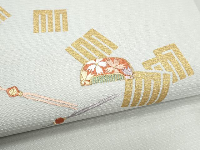 平和屋着物●九寸名古屋帯 櫛織 簪 源氏香舞桜文 金糸 正絹 逸品 CABK5906hy