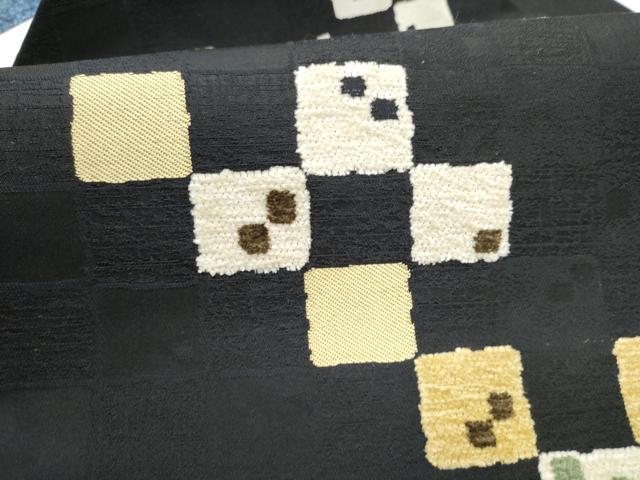 平和屋着物●九寸名古屋帯 モール織 変わり市松文様 黒地 正絹 逸品 CABK5909hy