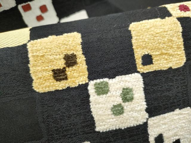 平和屋着物●九寸名古屋帯 モール織 変わり市松文様 黒地 正絹 逸品 CABK5909hy