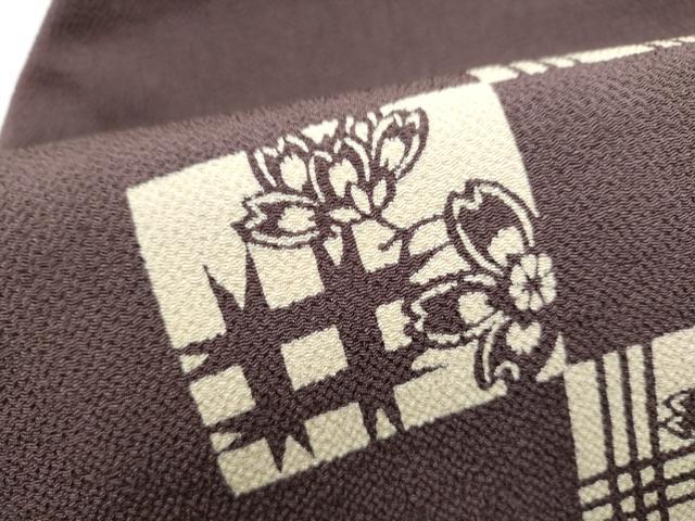 平和屋着物●九寸名古屋帯 作家物 伊勢型染め 格子舞桜文 鬼しぼ縮緬 正絹 逸品 CABK5913hy