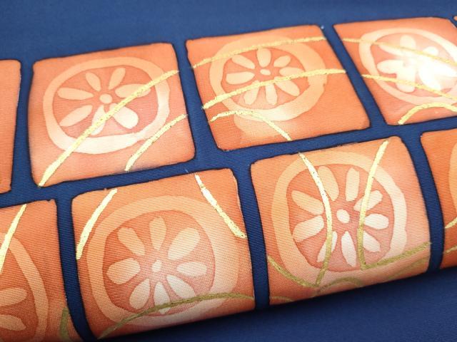 平和屋着物●塩瀬 九寸名古屋帯 ろうけつ染 花丸文 金彩 正絹 逸品 CABK5914hy