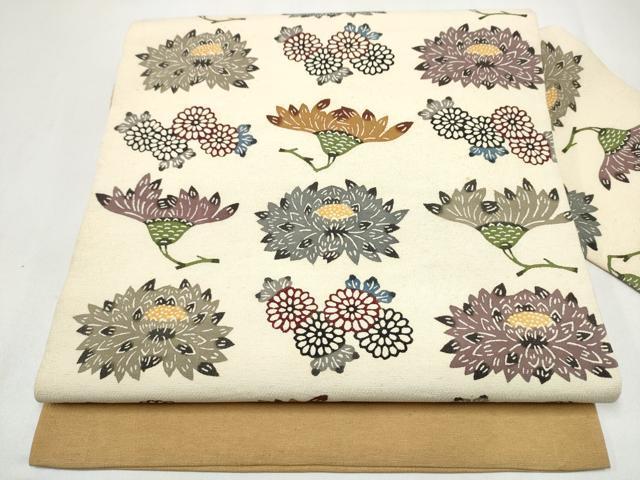 平和屋着物●本場琉球紅型 九寸名古屋帯 扇面草花文 金彩 正絹 逸品 CABK5919hy
