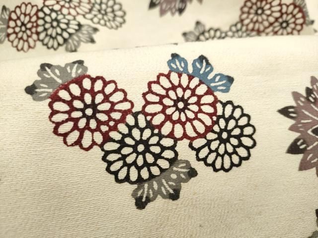 平和屋着物●本場琉球紅型 九寸名古屋帯 扇面草花文 金彩 正絹 逸品 CABK5919hy