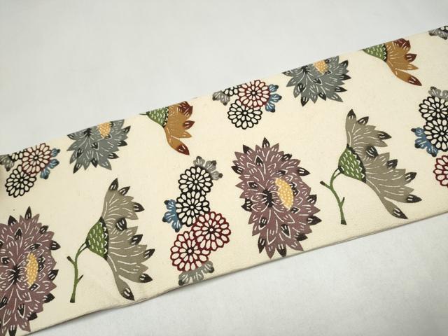 平和屋着物●本場琉球紅型 九寸名古屋帯 扇面草花文 金彩 正絹 逸品 CABK5919hy