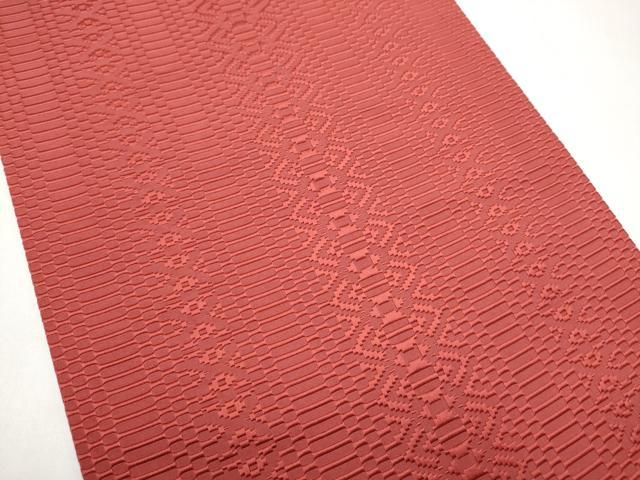 平和屋着物●本場筑前博多織 八寸名古屋帯 献上 銀朱色 正絹 逸品 CABK5920hy