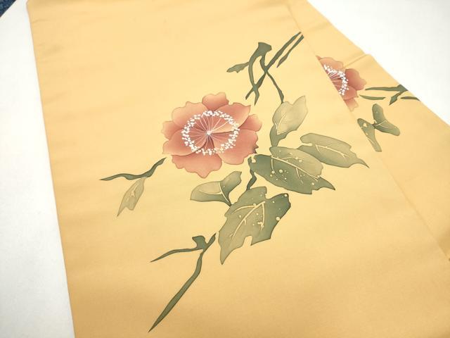 平和屋着物●塩瀬 九寸名古屋帯 ろうけつ染 枝花文文 正絹 逸品 CABK5923hy