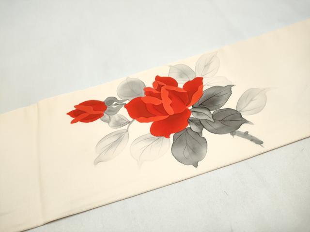 平和屋着物●塩瀬 九寸名古屋帯 手描き 枝花文 正絹 逸品 CABK5924hy