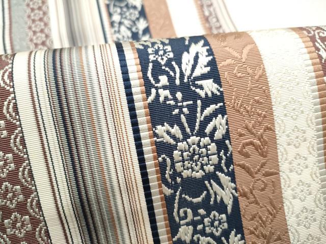 平和屋着物●本場筑前博多織 八寸名古屋帯 草花間道 長尺 正絹 逸品 CABK5930hy
