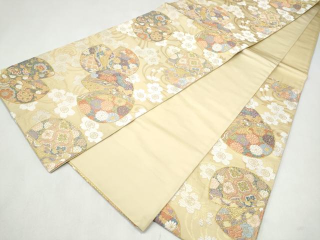 平和屋着物●六通柄袋帯 唐織 手毬桜文 金糸 正絹 逸品 CABK5944hy