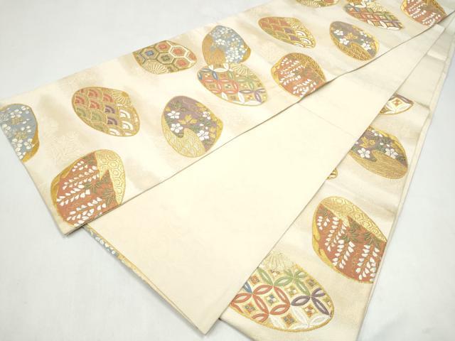 平和屋着物●六通柄袋帯 唐織 有職貝合せ文 金銀糸 正絹 逸品 CABK5945hy