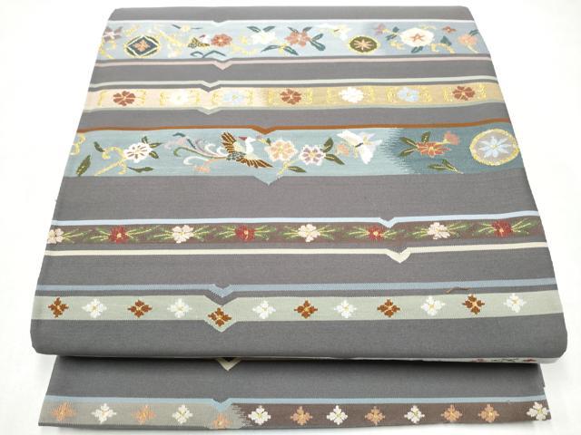 平和屋着物●六通柄袋帯 綴れ 横段花蝶文 金糸 正絹 逸品 CABK5947hy