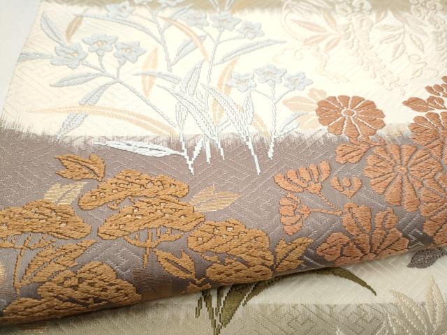 平和屋着物●六通柄袋帯 唐織 唐錦 能衣秋草文 金糸 正絹 逸品 CABK5949hy