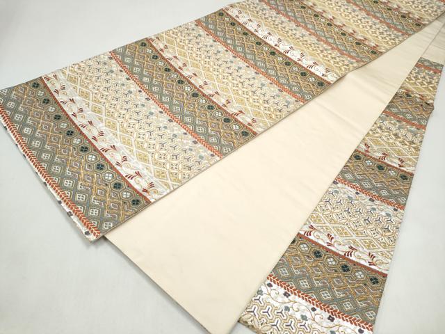 平和屋着物●西陣河村織物謹製・手織り 六通柄袋帯 蒔絵段文 金銀糸 正絹 逸品 CABK5955hy
