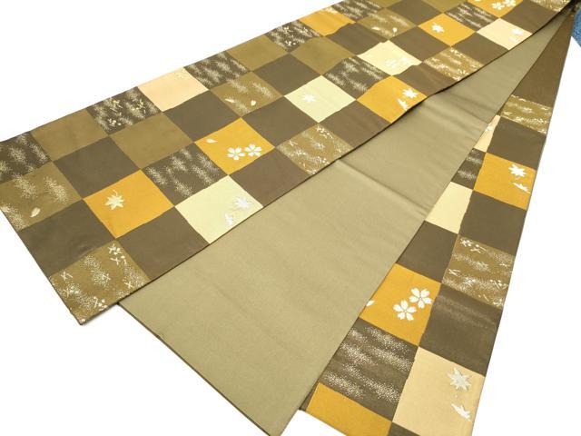 平和屋着物●六通柄袋帯 市松草花文 金糸 正絹 逸品 CABK5958hy