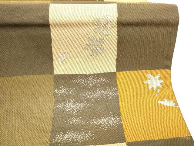 平和屋着物●六通柄袋帯 市松草花文 金糸 正絹 逸品 CABK5958hy