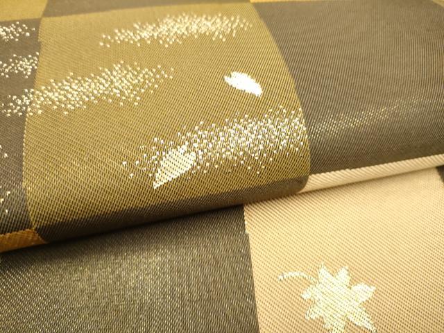 平和屋着物●六通柄袋帯 市松草花文 金糸 正絹 逸品 CABK5958hy