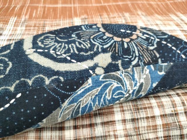 平和屋着物●太鼓柄袋帯 紬地 刺し子 パッチワーク 草花文 長尺 正絹 逸品 CABK5969hy