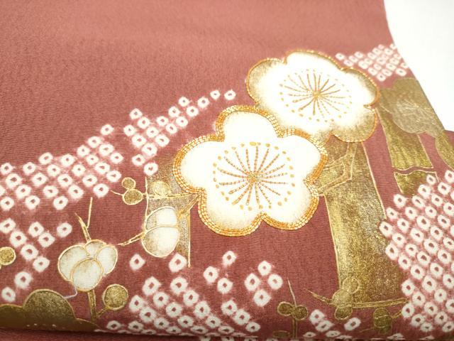 平和屋着物●太鼓柄袋帯 絞り 駒刺繍 枝梅文 金彩 正絹 逸品 CABK5974hy