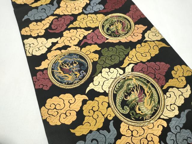 平和屋着物●西陣 加藤善織物謹製 六通柄袋帯 唐織 雲龍 黒地 金糸 証紙付き 正絹 逸品 CABK5999hy