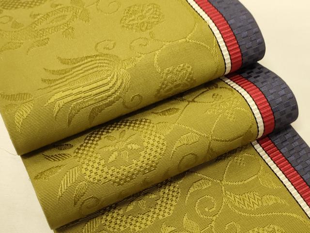 平和屋着物●本場筑前博多織 半幅帯 井上絹織謹製 花唐草間道 証紙付き 正絹 逸品 CABK6002ak