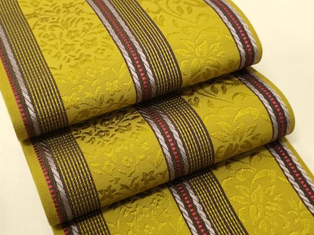 平和屋着物●本場筑前博多織 半幅帯 小野和也作 花唐草間道 証紙付き 正絹 逸品 CABK6004ak