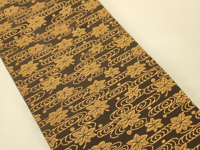 平和屋着物●本場筑前博多織 両面 半幅帯 大倉織物謹製 流水楓文/霞文 博多金ラベル 証紙付き 正絹 逸品 CABK6009ak