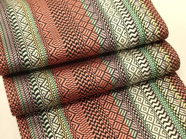 平和屋着物●本場筑前博多織 半幅帯 幾何学文 正絹 逸品 CABK6011ak
