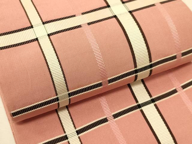 平和屋着物●本場筑前博多織 半幅帯 変わり格子柄 正絹 逸品 CABK6017ak