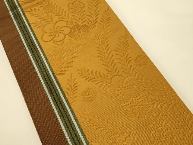 平和屋着物●本場筑前博多織 半幅帯 草花間道 正絹 逸品 CABK6022ak