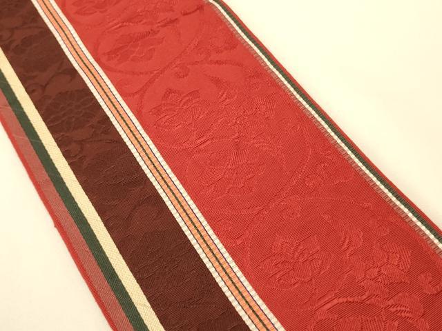 平和屋着物●本場筑前博多織 半幅帯 脇山忠道作 花唐草間道 証紙付き 正絹 逸品 CABK6025ak