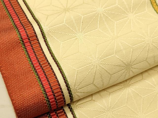 平和屋着物●本場筑前博多織 半幅帯 田中利弘作 麻の葉間道 証紙付き 正絹 逸品 未使用 CABK6027ak