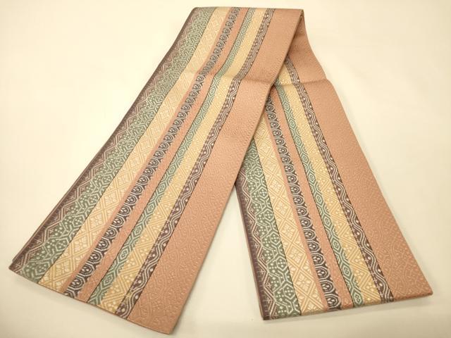 平和屋着物●本場筑前博多織 半幅帯 幾何学菱花間道 正絹 逸品 CABK6036ak