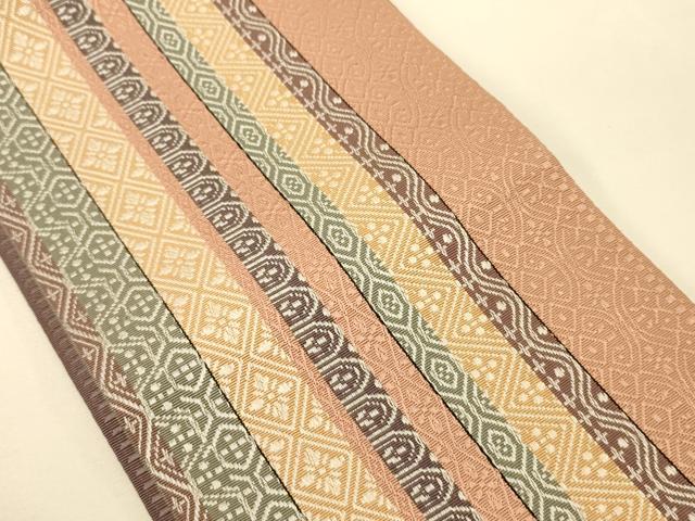 平和屋着物●本場筑前博多織 半幅帯 幾何学菱花間道 正絹 逸品 CABK6036ak