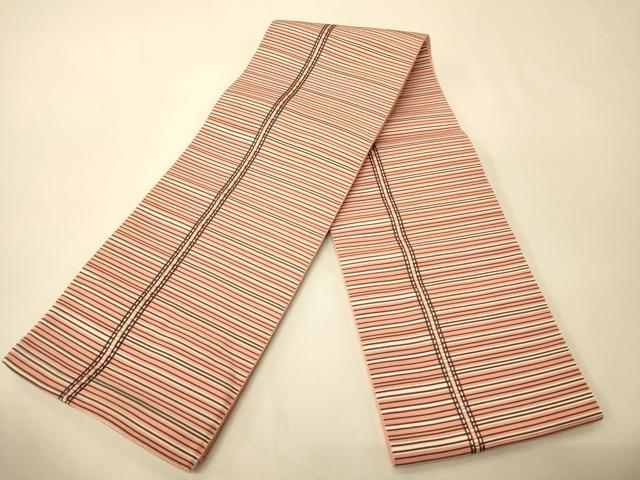 平和屋着物●本場筑前博多織 半幅帯 横段文 証紙付き 正絹 逸品 CABK6046ak