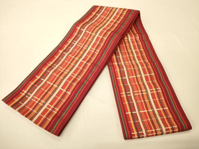 平和屋着物●本場筑前博多織 半幅帯 格子柄 正絹 逸品 CABK6062ak