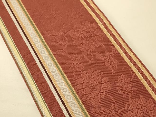 平和屋着物●本場筑前博多織 半幅帯 脇山忠道作 唐草花間道 証紙付き 正絹 逸品 CABK6065ak