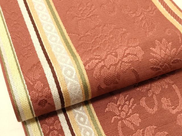 平和屋着物●本場筑前博多織 半幅帯 脇山忠道作 唐草花間道 証紙付き 正絹 逸品 CABK6065ak